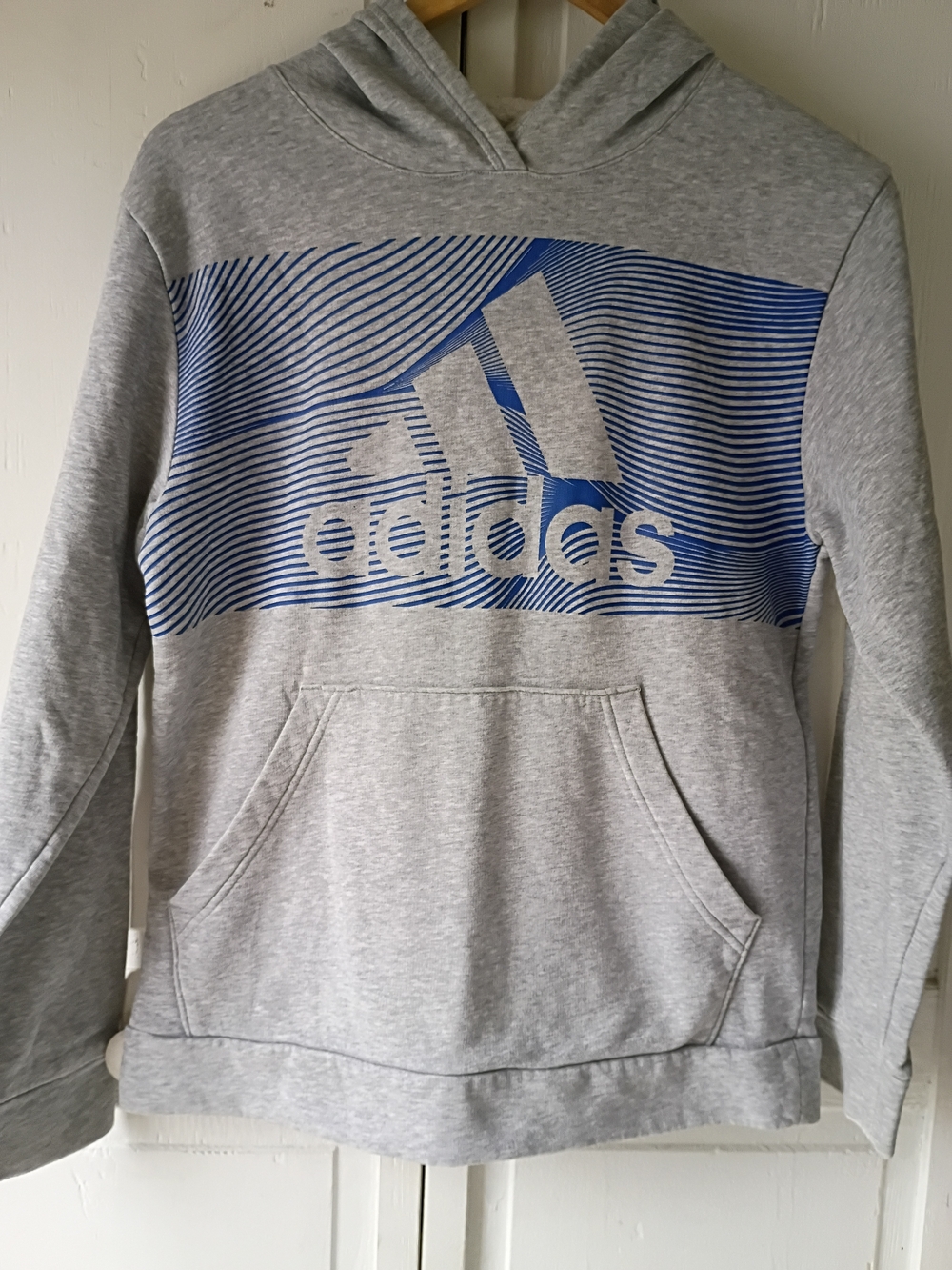 Adidas Kids Gray Hoodie with Blue Logo